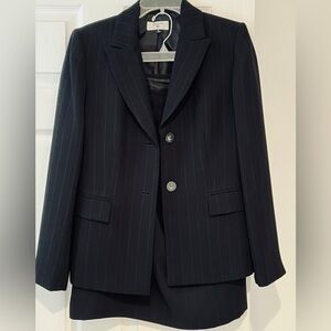 Black Stresa Skirt Suit with White Pinstripes. Size 8